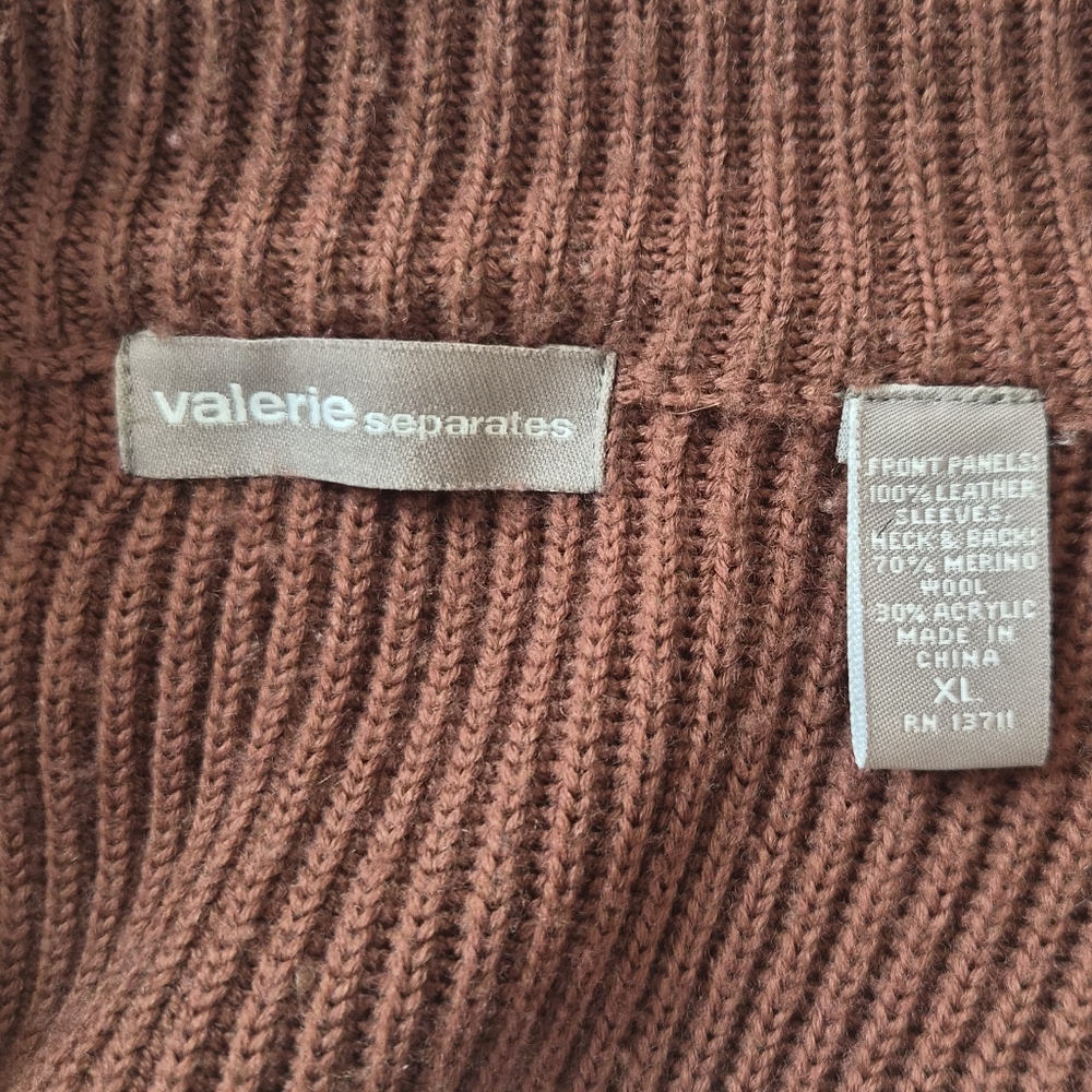 Valerie Separates Leather & Merino Wool Mixed Media Zip Jacket - Brown - XL - Picture 2 of 8